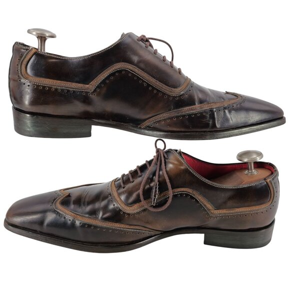 Mezlan Custom Mens 11.5 Brown Polished Leather Wingtip Oxfords Dress Shoes Spain - Picture 7 of 15